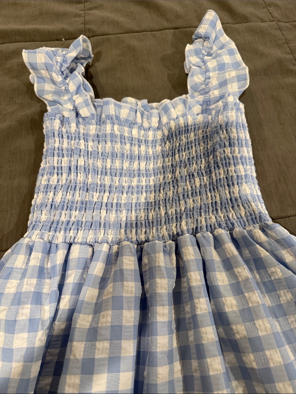 Blue Gingham Maxi dress- Smocked Waist - Picture 2 of 3